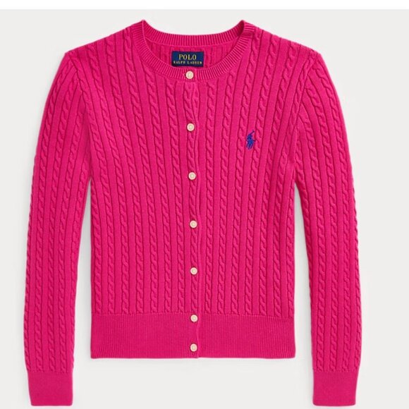 Polo Ralph Lauren NWT Pink Mini-Cable Cotton Cardigan Girls XL Sweater - Picture 1 of 5